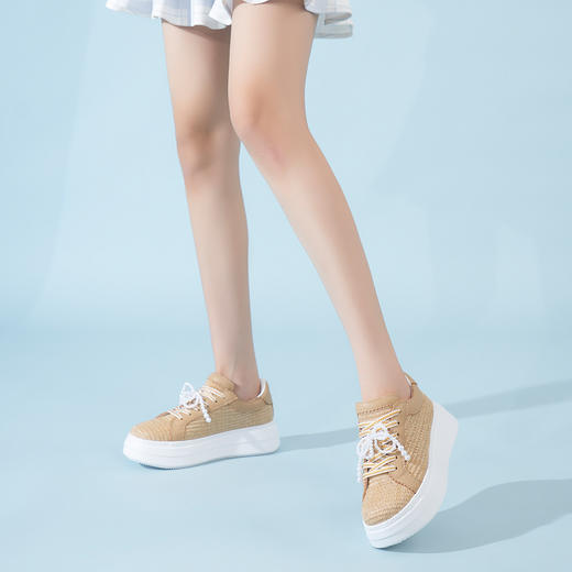 豪麟名鞋迪嘉女鞋时尚休闲鞋织物+牛皮革DJJGA52WX003杏色 商品图1