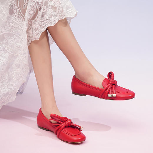 豪麟名鞋AGL女鞋乐福鞋羊皮革D834088红色 商品图1