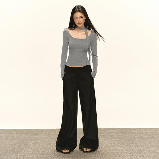 Ariseism 美式复古带围脖长袖针织衫女早秋新款修身上衣 商品图4