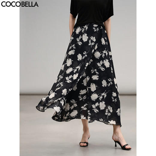 COCOBELLA法式清冷玫瑰印花半裙女25夏假两件通勤长裙HS3125 商品图0
