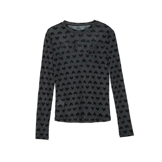 谜底网纱T恤长袖女2025秋季新款复古圆领修身高弹打底衫257MT7712 商品图4