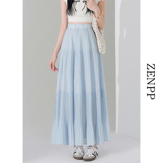 雀说 雪纺半身裙高腰显瘦伞裙小个子压褶A字裙中长款A4358 商品图6