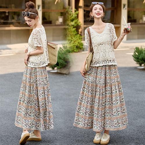 气质蕾丝镂空复古钉珠圆领波西米亚碎花裙三件套HANYUSHE2529 商品图2