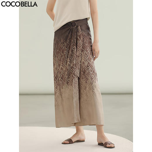 COCOBELLA清冷侘寂风渐变印花半身裙重磅丝滑缎感长裙HS3139 商品图0
