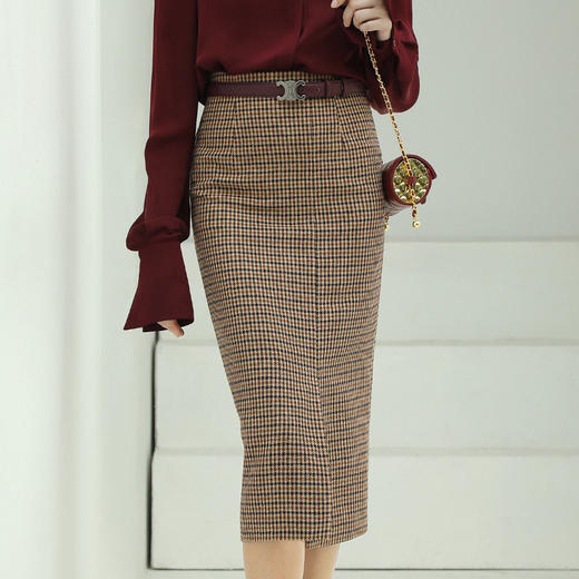 COCOBELLA复古英伦格纹羊毛半身裙中长款通勤半裙HS30 商品图0