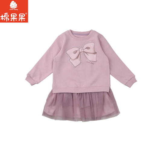 棉果果秋季新品女童丁香紫大毛圈网纱连衣裙M322700225430 商品图1