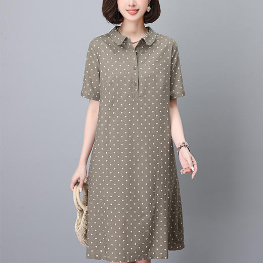丁摩 棉麻连衣裙新款女夏季法式衬衫裙亚麻波点长裙子5ZF-2629 商品图2