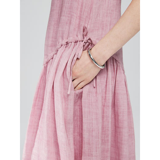 棉仓363616036-初棉海石竹粉-海滨度假风苎麻天丝不对称连衣裙 商品图2