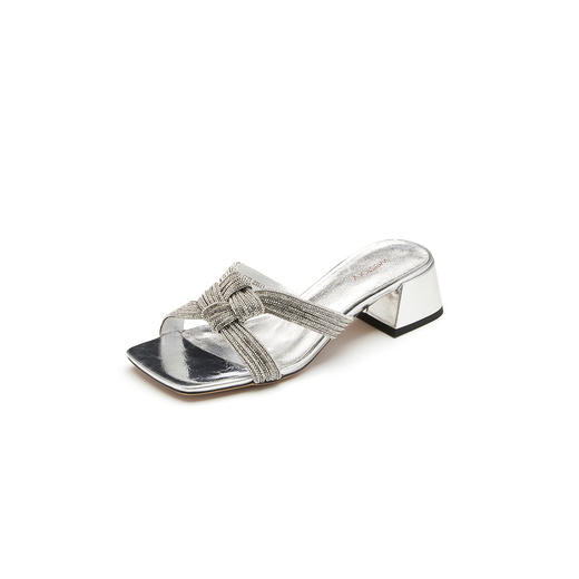 westory女鞋夏季新款方头中跟牛皮面料羊皮内垫凉拖鞋61461 商品图0