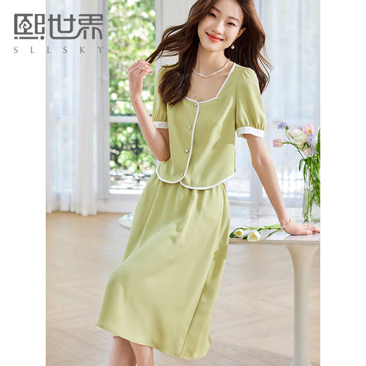 【专属特价】熙世界小香风套装小个子穿搭一整套夏季女短袖上衣半身裙子两件套 商品图0