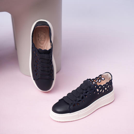 豪麟名鞋AGL女鞋时尚休闲鞋羊皮革D946009蓝色 商品图2