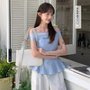 西遇一字肩衬衫女2025年夏季新款法式设计感荷叶摆显瘦薄款小衫SS051058 商品缩略图0