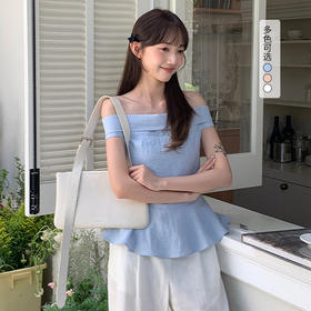 西遇一字肩衬衫女2025年夏季新款法式设计感荷叶摆显瘦薄款小衫SS051058