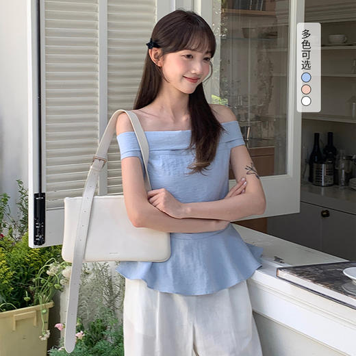 西遇一字肩衬衫女2025年夏季新款法式设计感荷叶摆显瘦薄款小衫SS051058 商品图0