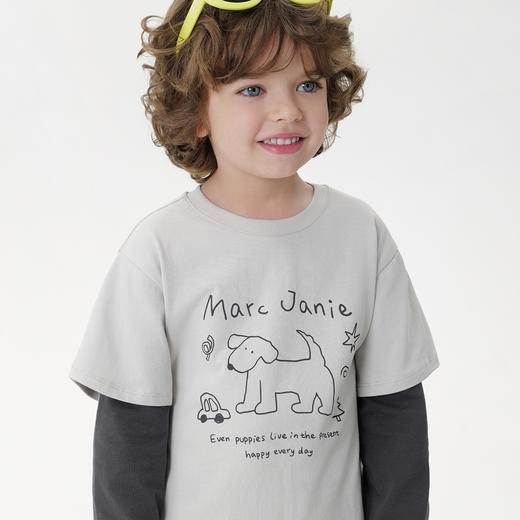 马克珍妮男童线条小狗假两件T恤 宝宝上衣2025年秋装新品551116 商品图3