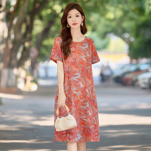 时尚印花圆领，棉麻风连衣裙HR-NYMYZ309 商品图3