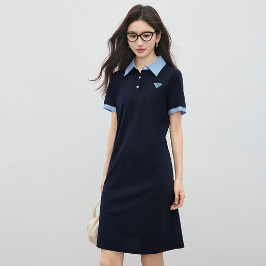 【专属特价】熙世界学院风撞色POLO领连衣裙女2025夏新款时尚休闲短袖直筒裙 商品图3