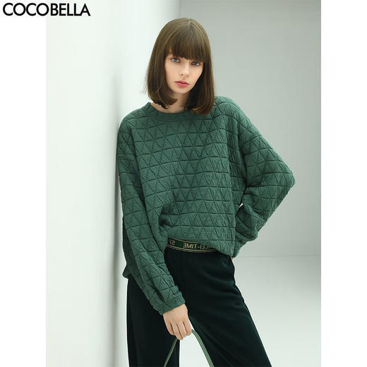 COCOBELLA重工几何绗缝套头卫衣女简约宽松休闲圆领上衣SE513 商品图0
