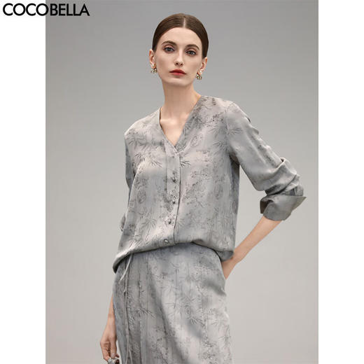 COCOBELLA新中式人丝提花炒色衬衫女丝光质感国风衬衣SR0028-2 商品图0