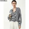 COCOBELLA设计感条纹拧花衬衫春夏通勤休闲小立领上衣SR3196 商品缩略图0