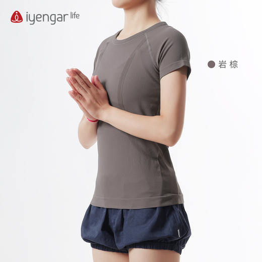 艾扬格 life C1206舒适习练瑜伽运动短袖T恤  简约大方弹力舒适精致编织提花 商品图6
