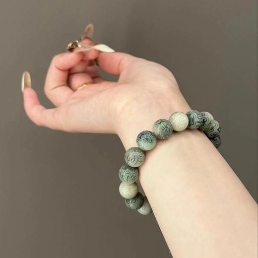【敦煌六字真言菩提手串】敦煌福泽小众雕刻六字真言  绿飘花菩提子手串文玩佛珠 商品图7