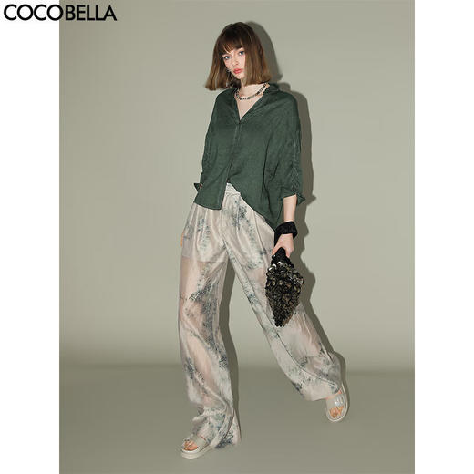 【限时秒杀】COCOBELLA国风写意印花轻薄西裤女夏莱赛尔薄款打褶直筒裤PA925 商品图0
