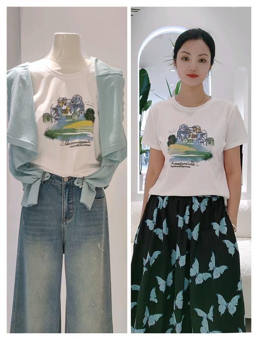 586037时尚精梳棉刺绣印染田园风光棉T 商品图0