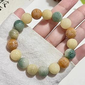 【敦煌六字真言菩提手串】敦煌福泽小众雕刻六字真言  绿飘花菩提子手串文玩佛珠