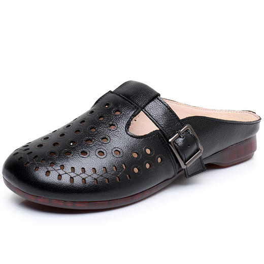 丁摩 包头拖鞋头层牛皮平跟软底镂空女凉鞋复古民族风女鞋5ZF-6206 商品图7