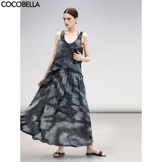 COCOBELLA手工扎染渐变镂空提花无袖针织连衣裙两件套FR7070 商品图0