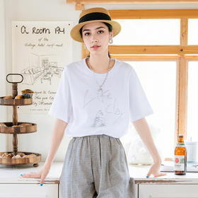 谜底T恤短袖女2025秋季新款简约百搭宽松钉珠绣花上衣257MT7774