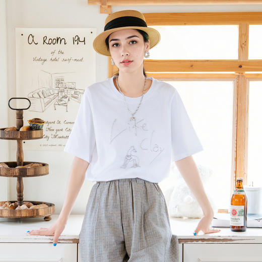 谜底T恤短袖女2025秋季新款简约百搭宽松钉珠绣花上衣257MT7774 商品图0