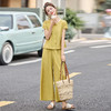 时尚通勤套装女2025夏季新款韩系圆领木耳边拼接衬衫阔腿裤两件套LNS9763 商品缩略图1