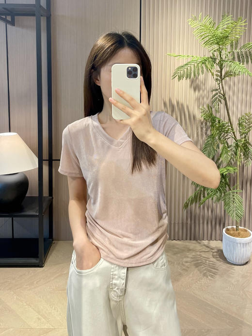 日本进口97%三醋酸褶皱V领瘦身T恤 商品图3