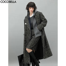 COCOBELLA静奢复古人字纹毛呢外套过膝长款大衣加厚外套WL545