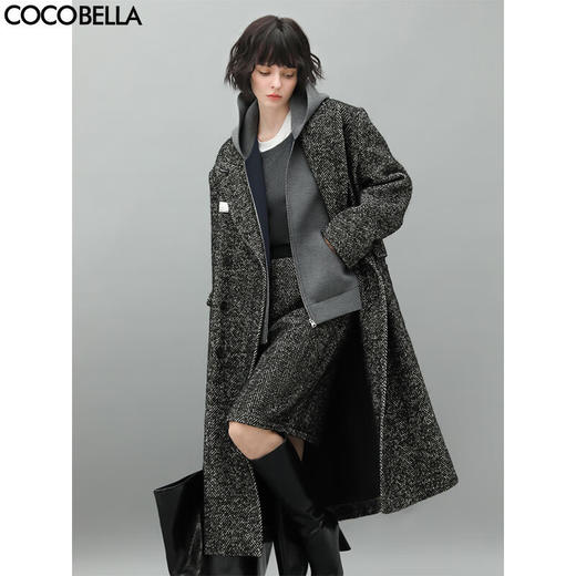 COCOBELLA静奢复古人字纹毛呢外套过膝长款大衣加厚外套WL545 商品图0