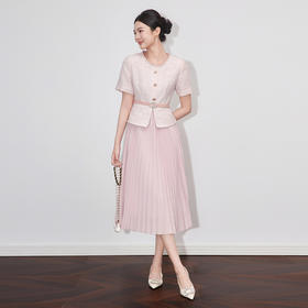 「高货wl」全新升级【铂金会员367/天猫489/差价122】(99416)洛诗琳时髦亮丝小香风连衣裙2025夏季法式假两件百褶裙