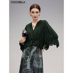 COCOBELLA法式优雅重工对丝荷叶边小开衫雪纺衫空调衫LC3103B