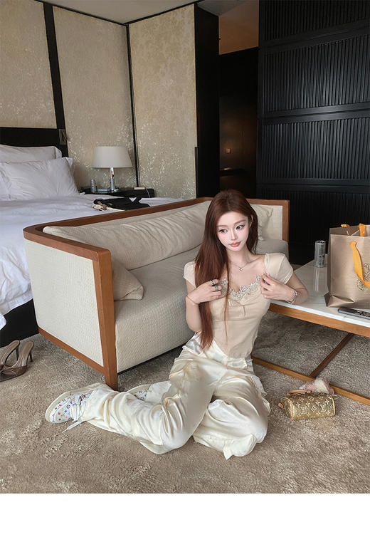 清仓捡漏 LIN BOUTIQUE 水膜两件套法式蕾丝针织短袖冰感T恤   LT250031 商品图1