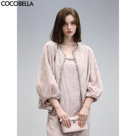 COCOBELLA重工亮片盘绣国风外套女钉珠链条花苞袖上衣SC3021
