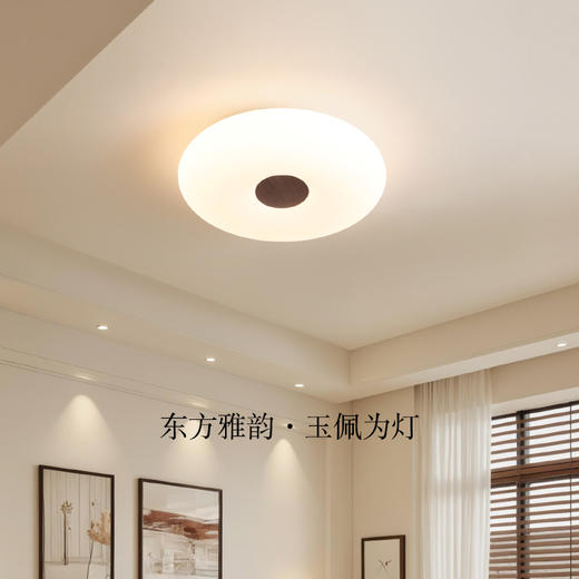 欧普（OPPLE）玉见卧中古风室圆形胡桃木色儿童房吸顶灯 商品图3