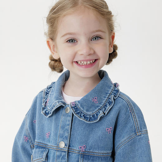 马克珍妮女童蝴蝶结绣花牛仔外套 宝宝夹克2025年秋装新品551522 商品图3