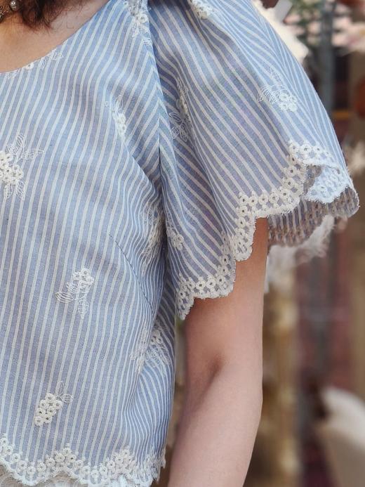 TYNVIE 飘逸袖短款衬衫 - 条纹 商品图6