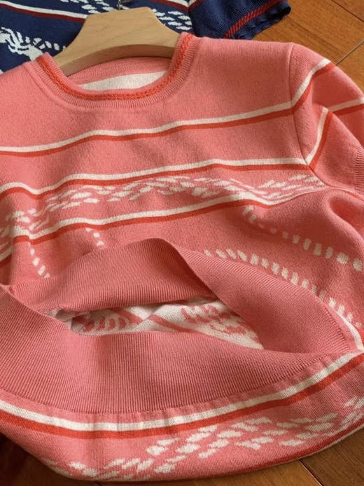 Herm真丝羊绒提花套头tee。 蓝色 粉色自己备注颜色号码 商品图5