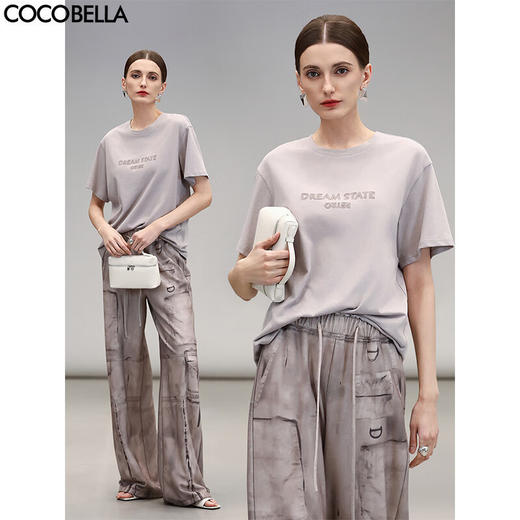 COCOBELLA印花刺绣T简约休闲上衣女25夏芋紫色短袖T恤TS3005 商品图0