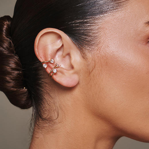 订购8周到｜Lili Claspe-Eraz-金色 双圈 锆石 耳夹［美国设计师］ 商品图0