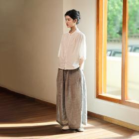 新绽放582朵【黑白灰系列·山本裤】高级灰法国亚麻色织宽松阔腿裤