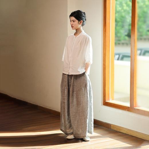 新绽放582朵【黑白灰系列·山本裤】高级灰法国亚麻色织宽松阔腿裤 商品图0