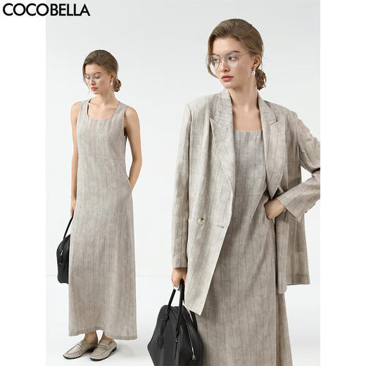 COCOBELLA设计感后开叉暗纹条纹连衣裙25春内搭背心裙FR3071 商品图0